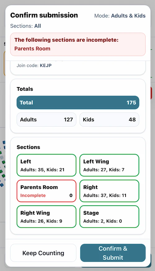 CountTrue submission confirmation screen